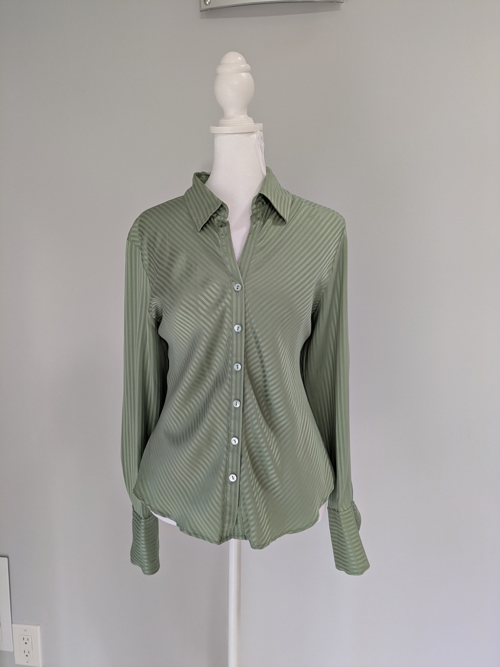 Sage Green Button-Front Women's Silk Blouse